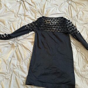 Chic Black Crochet Long Sleeve Top